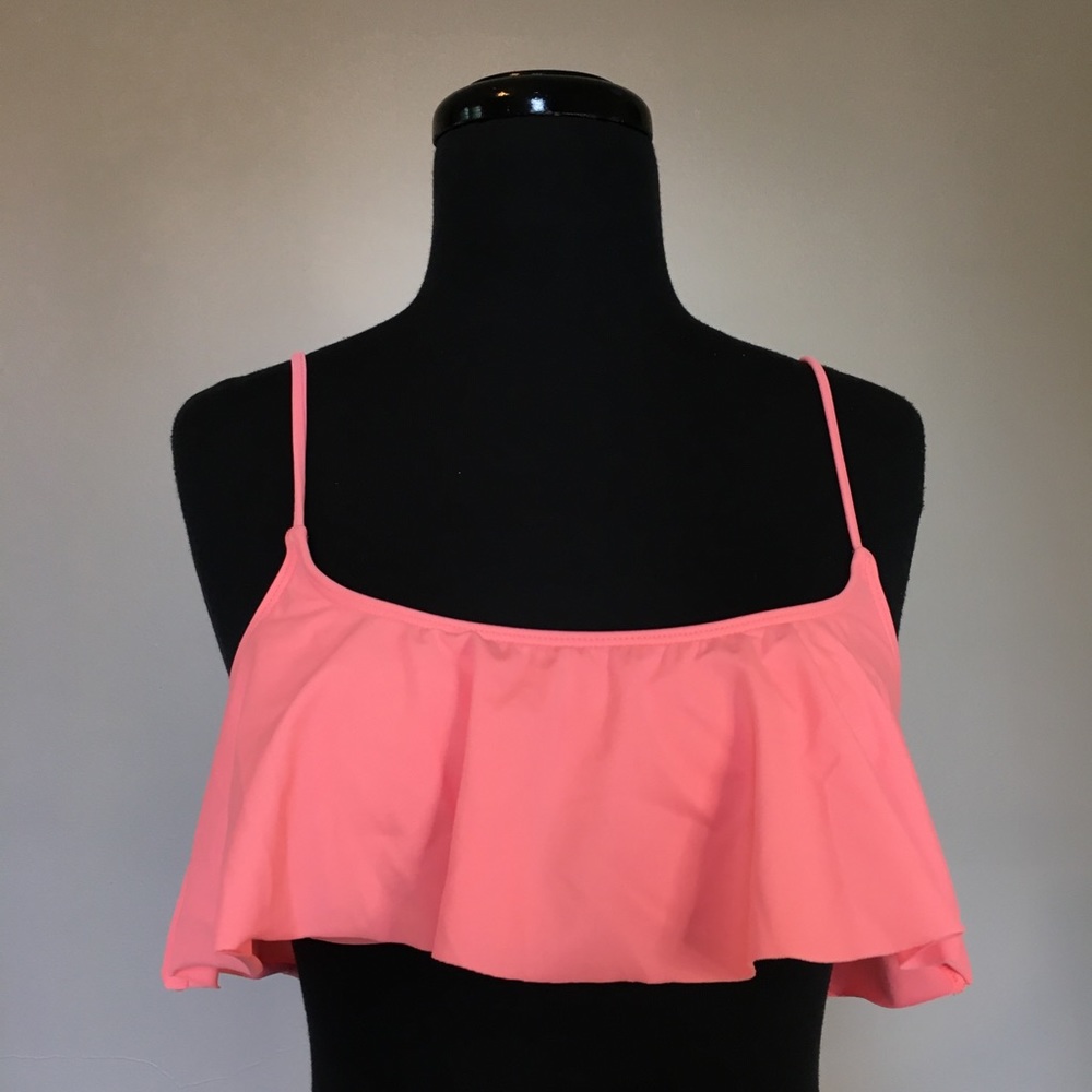 LA Hearts Pink Ruffled Bikini Top, M